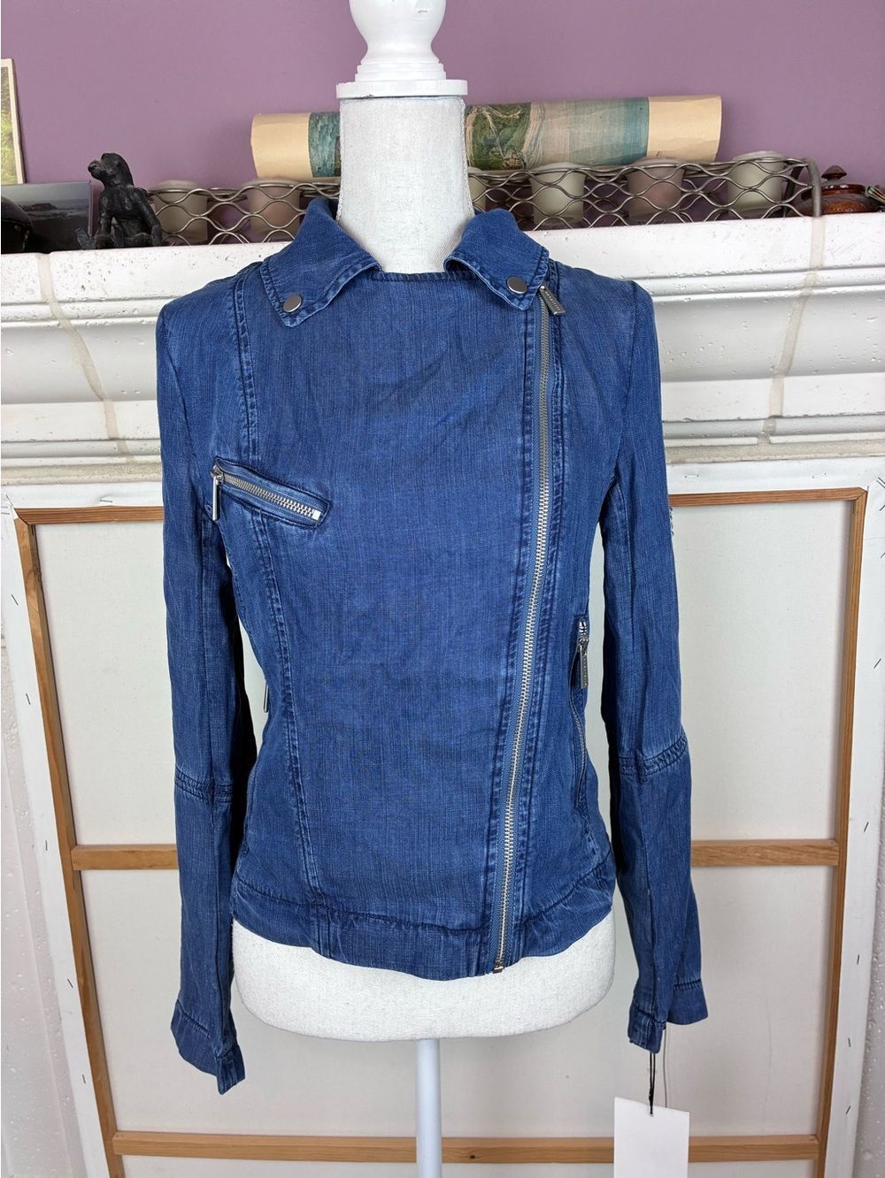 bagatelle NWT Denim Moto Biker Asymmetrical Zip Jacket Size 4